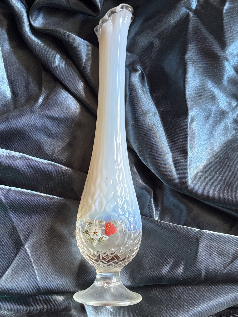 Vintage Fenton Hand Painted Opalescent Swung Pedestal Vase
